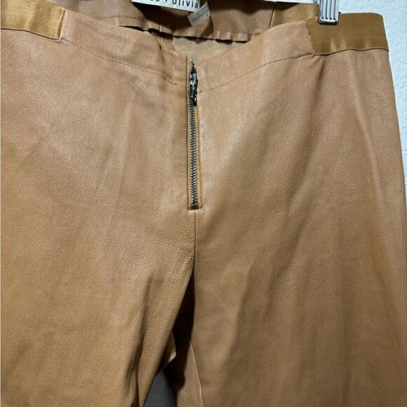 Alice + Olivia Front Zip Lambskin Suede Legging Pants Brown Size 6 - Picture 4 of 7